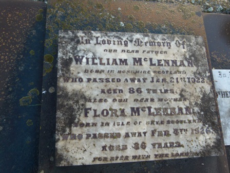 Photo of headstones/William McLennan (d1922) & Flora hdstn Banyena